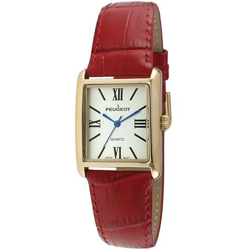 Women's 14K Gold Plated Tank/Silver-Tone Tank Leather Dress Watch with