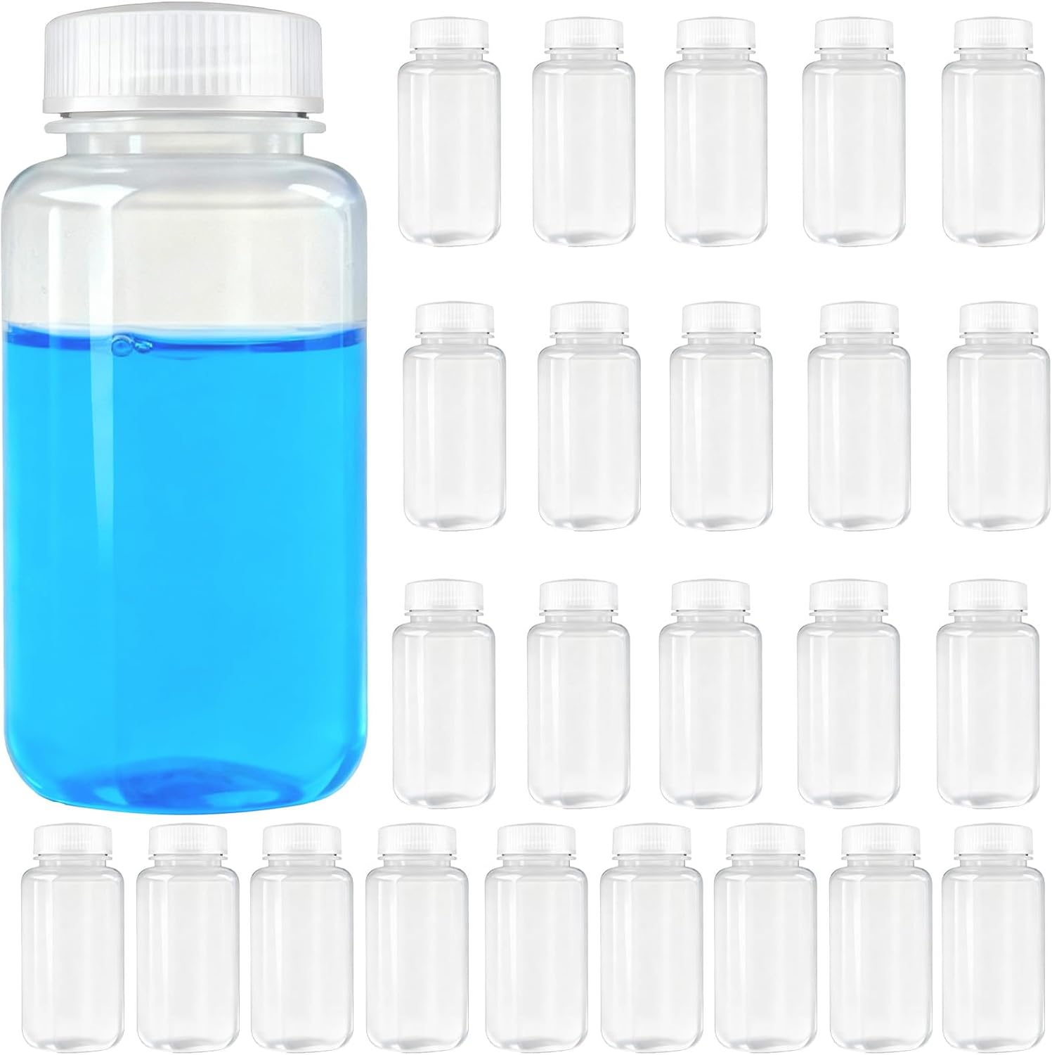 24 Pcs 8 oz 250ml Pill Bottle with Screw Caps Plastic Sample Bottles Translucent Wide Mouth Reagent Container for Storage Liquids, Home, Laboratory