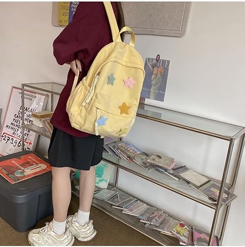 Miniatura 8 de JHTPSLR Preppy Mochila Y2K Estética Mochila Colorida Estrellas Linda Estética Casual Mochila Mochila Portátil Mochilas, Amarillo, Tamaño único,