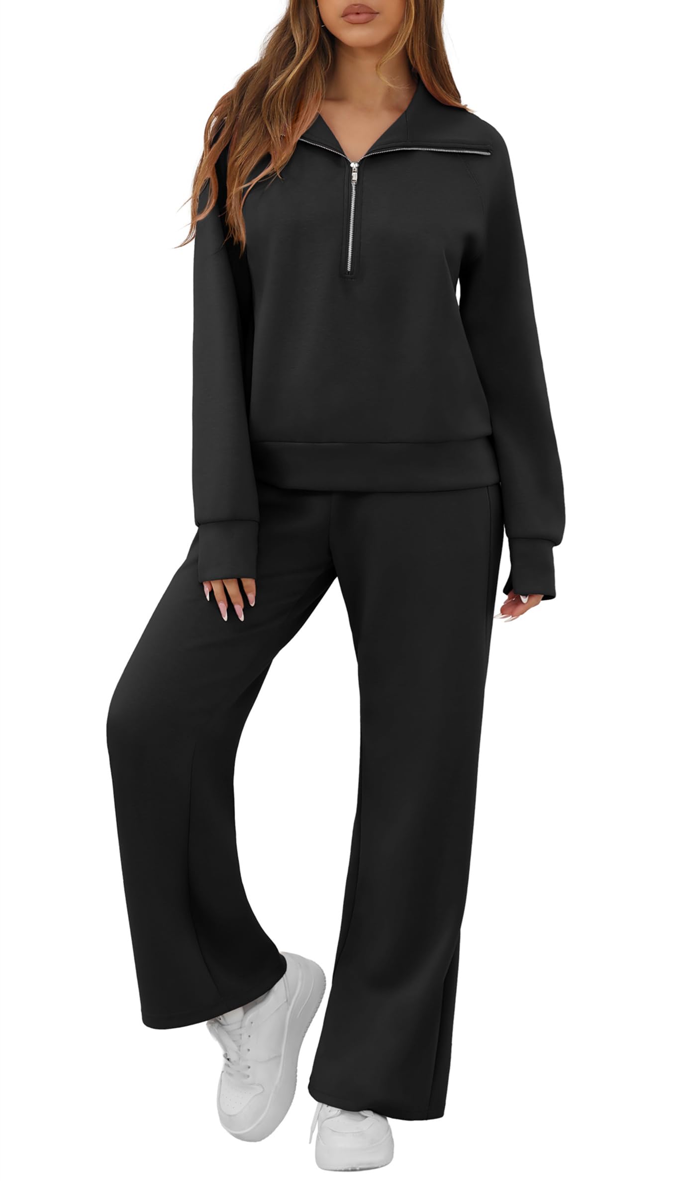 GRECERELLE Tracksuit Womens Full Set Autumn Lounge Wear Sets for Women Activewear Two Piece Outfits Long Sleeve Half Zip Casual Pullover Tops and Jogging Bottoms with Pockets