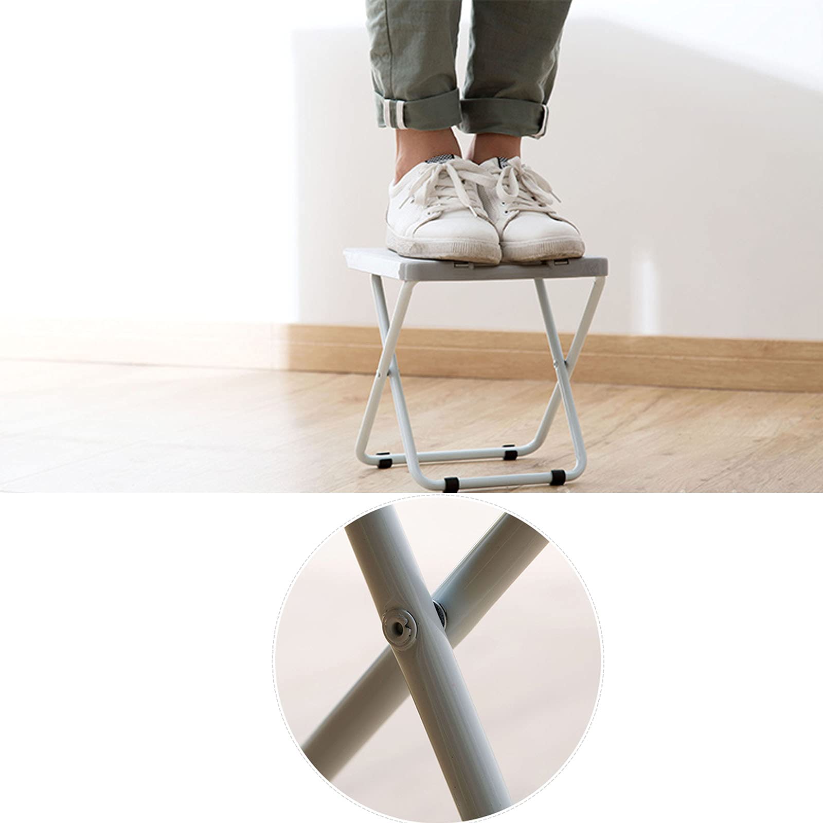 Tabouret Pliant Portable Gris – Siège Camping Ultra-Léger En Acier Inox, Antidérapant, Idéal Pêche Randonnée Plage Bureau (23,5x22x25 Cm)