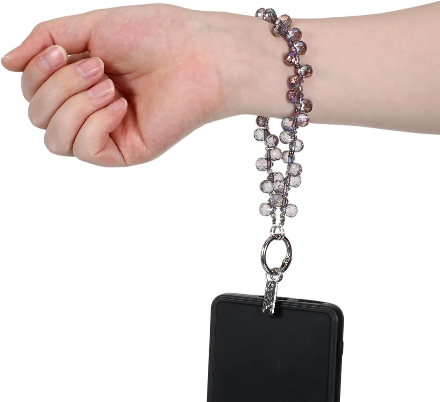 Sparkling Crystal Beaded Phone Wrist Strap Cellphone Lanyard Chain Elegant Keychain Wristlet Bracelet for Women Stylish Accessory