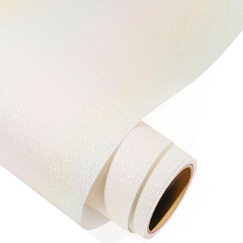 GIRAFVINYL Vinilo blanco con purpurina arcoíris para Cricut de 12 pulgadas x 4 pies, vinilo adhesivo blanco con purpurina fácil de quitar para