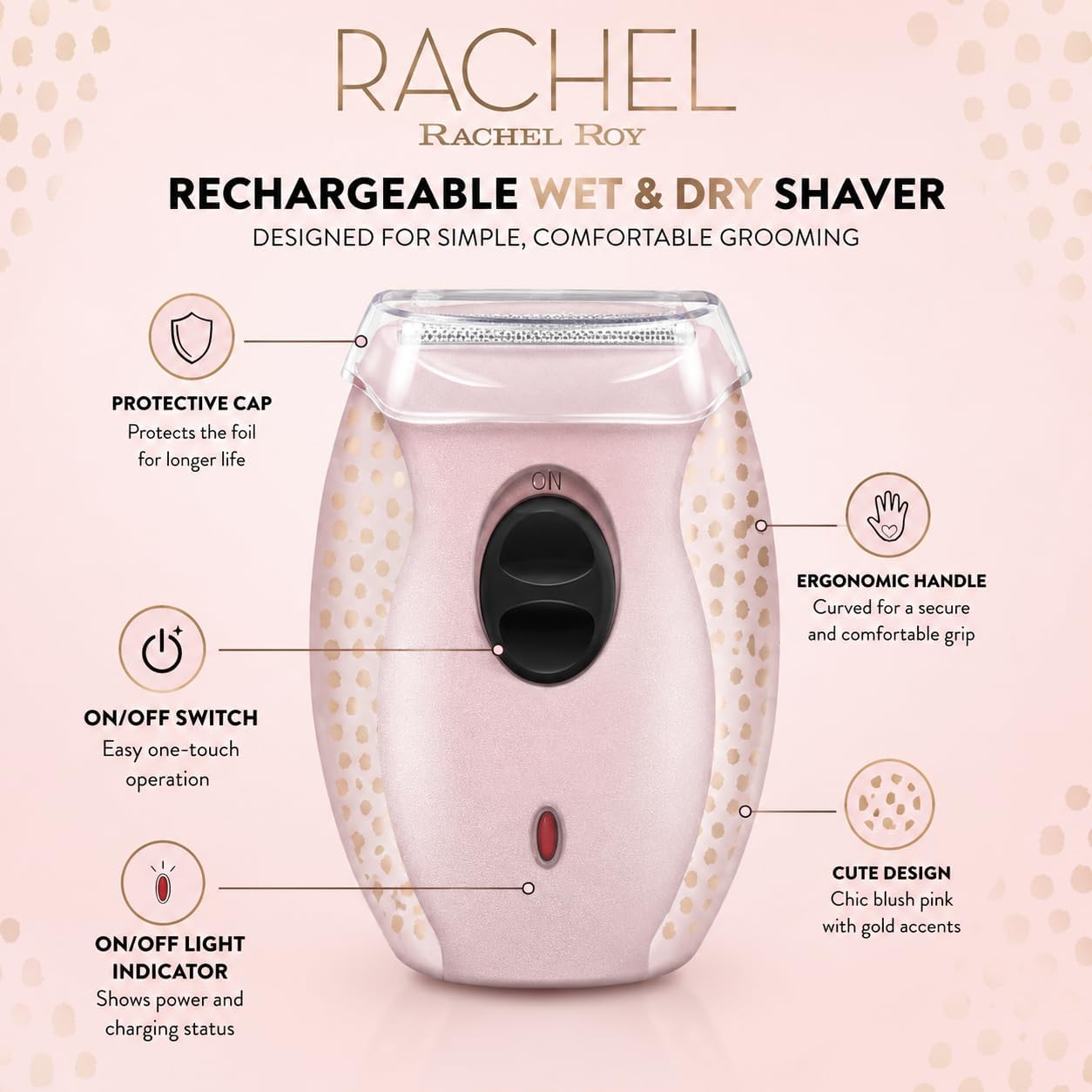 Rachel Roy Wet & Dry Shaver for Women, Rechargeable 3-in-1 Foil Razor