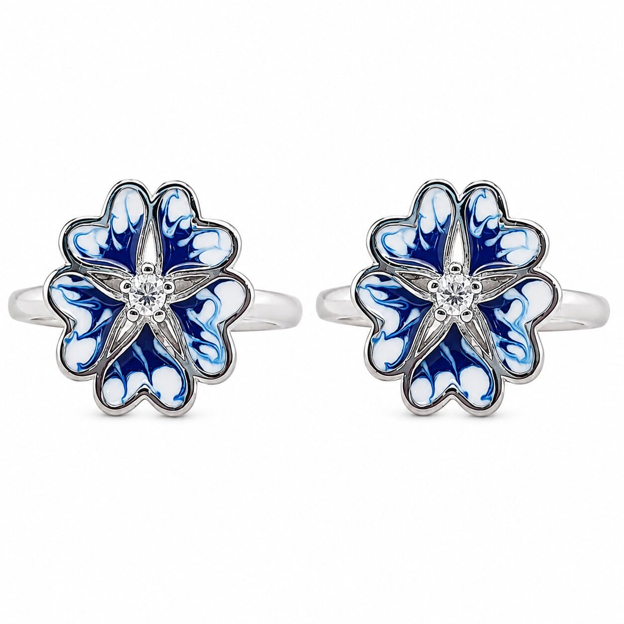925 Sterling Silver Floral Toe Rings for Women | Adjustable Open Band Blue Enamel Flower & Zircon Design | Daily Wear Fancy Bichiya Pair-image-22