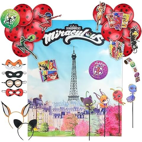 Miraculous 50-Piece Birthday Party Supplies - All-In-One Zag Heroez Themed Party Box, Miraculous Ladybug Party Supplies, Birthday Party Backdrop and Party Props For Miraculous Birthday Decorations Cover