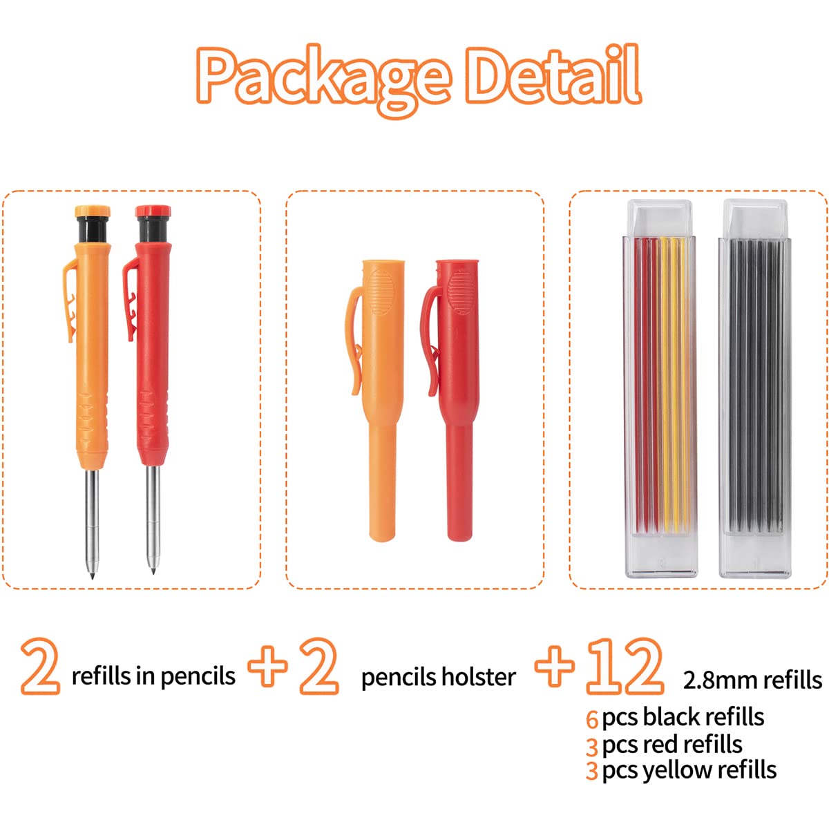 Matita Da Carpentiere Wonvify Con 12 Ricariche - Nero E Rosso, Per Segnare Su Legno E Superfici Dure | Con Temperino Incorporato - Foto 14