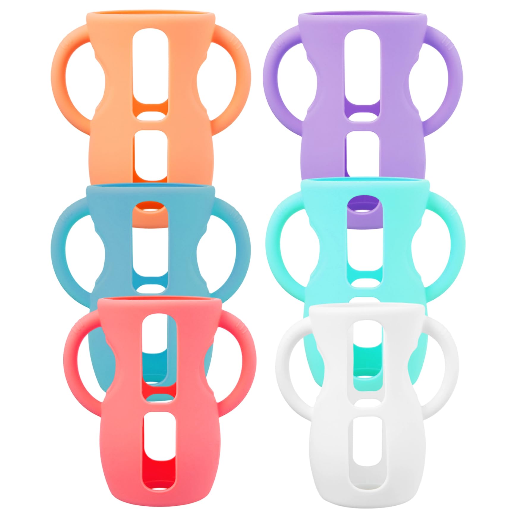 Baby Bottle Handles 6PCS Silicone, Bottle Covers with Non-Slip Grip Shock-Absorbing Protector Sleeves for 240ml Baby Bottles(6 Colors)
