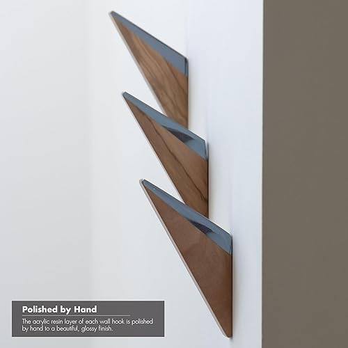 Miniatura 8 de Gancho de pared (juego de 3, transparente). Madera de olivo maciza y resina acrílica. Moderno de mediados de siglo, minimalista, escandinavo, para