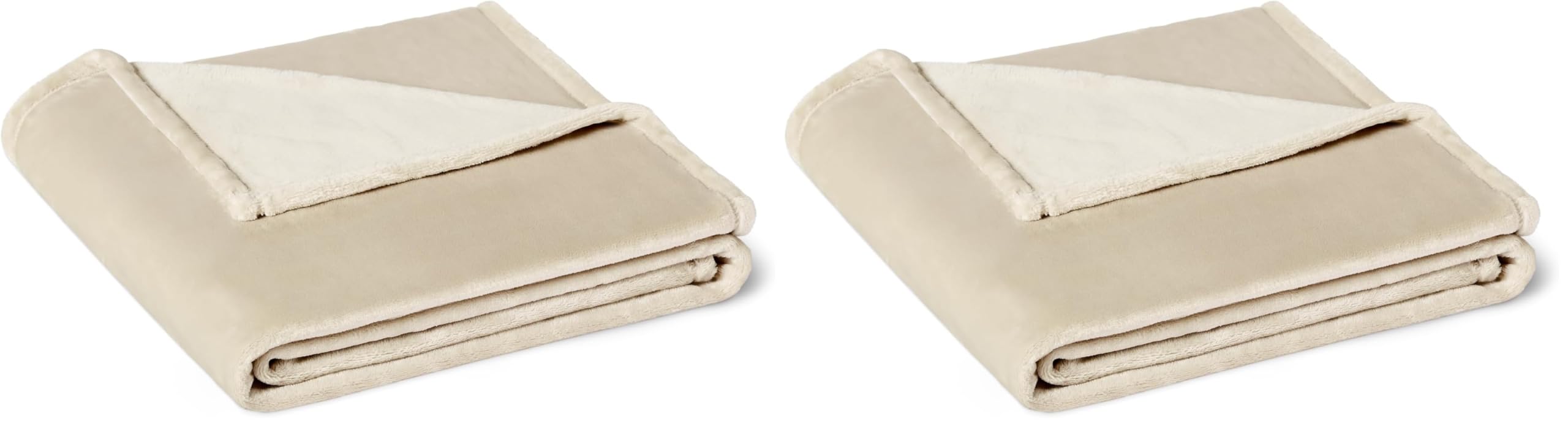 Amazon Basics Soft Fleece Throw Blanket, Lightweight Cozy Warm Blanket for Couch &amp; Sofa, 50 x 60 Inches, Beige (Pack of 2)