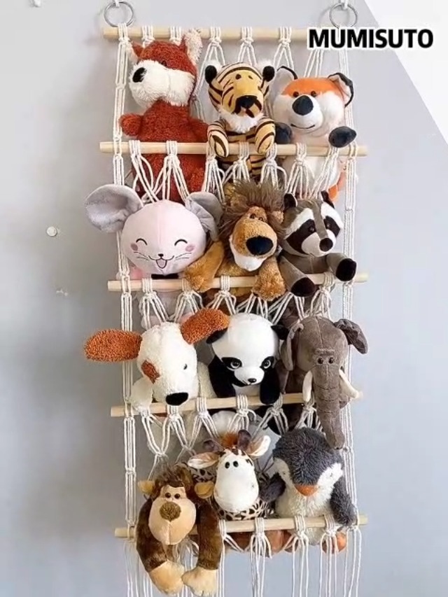 Range Peluches Mumisuto 4 Étages - Filet Suspendu Avec Crochets Et Pinces - Rangement Jouet Enfant Bohème