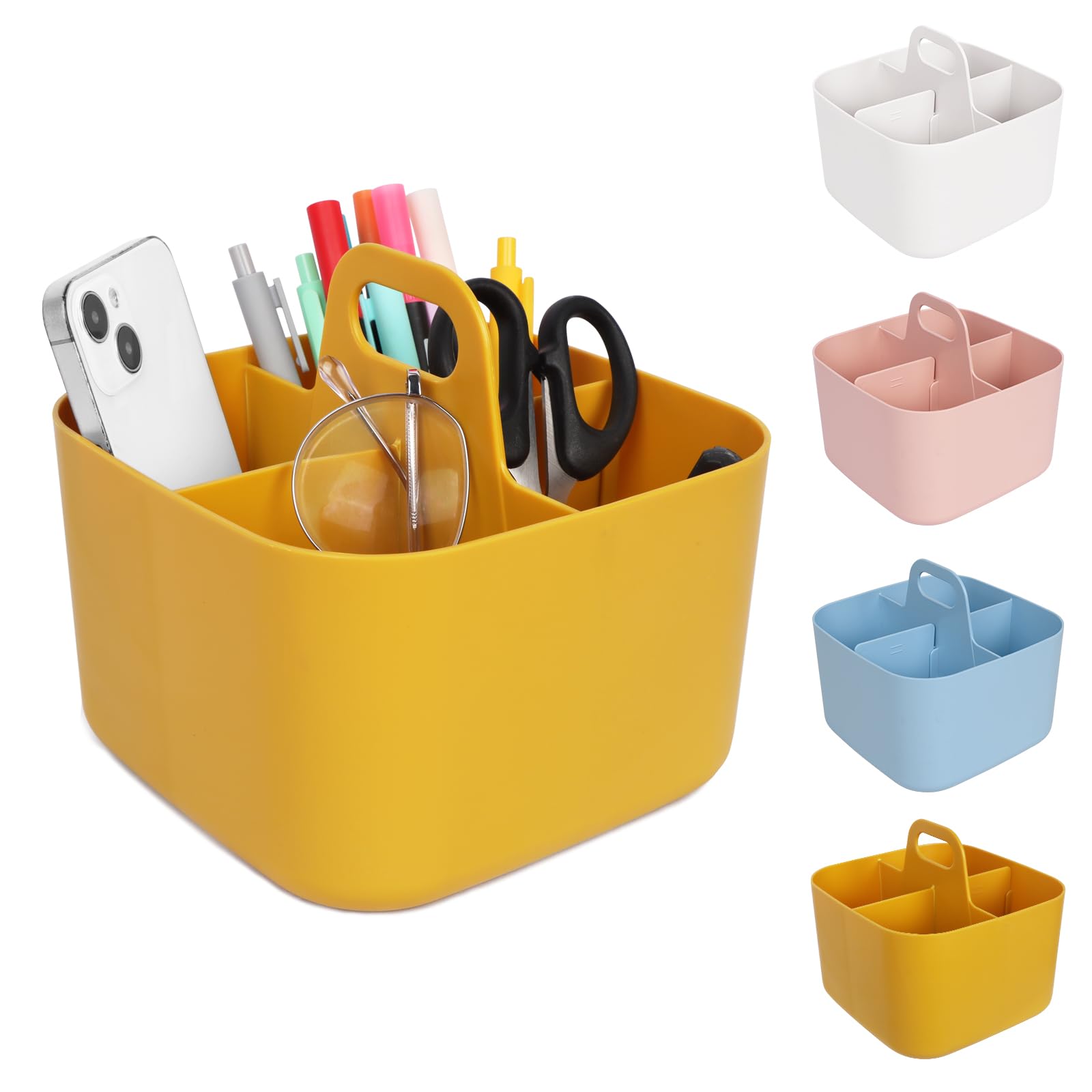 Minicoco Stackable Desk Caddy Storage Box with Handle Detachable Divider