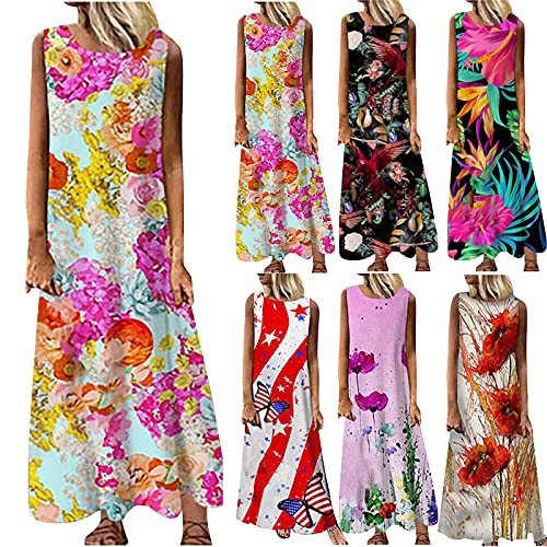 JUNLIN Women Long Sunflower Dresses Cami Strapless Puff Sleeve Pageant Summer Bohemia Loose Comfortable Casual Cowl Neck Plunge Polyester Business Wrestling Table Tennis Nursing(White,Large)