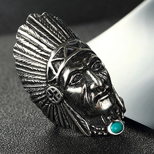Image of HIJONES Unisex Stainless Steel Indian Chief Tribe Ring
