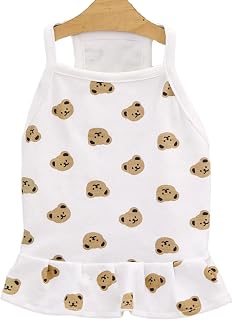 Cute Bear Print Pet Dress & T-Shirt – Cotton Sleeveless Summer Outfit for Dogs and Cats, Lightweight Vest Clothes for Small Pets