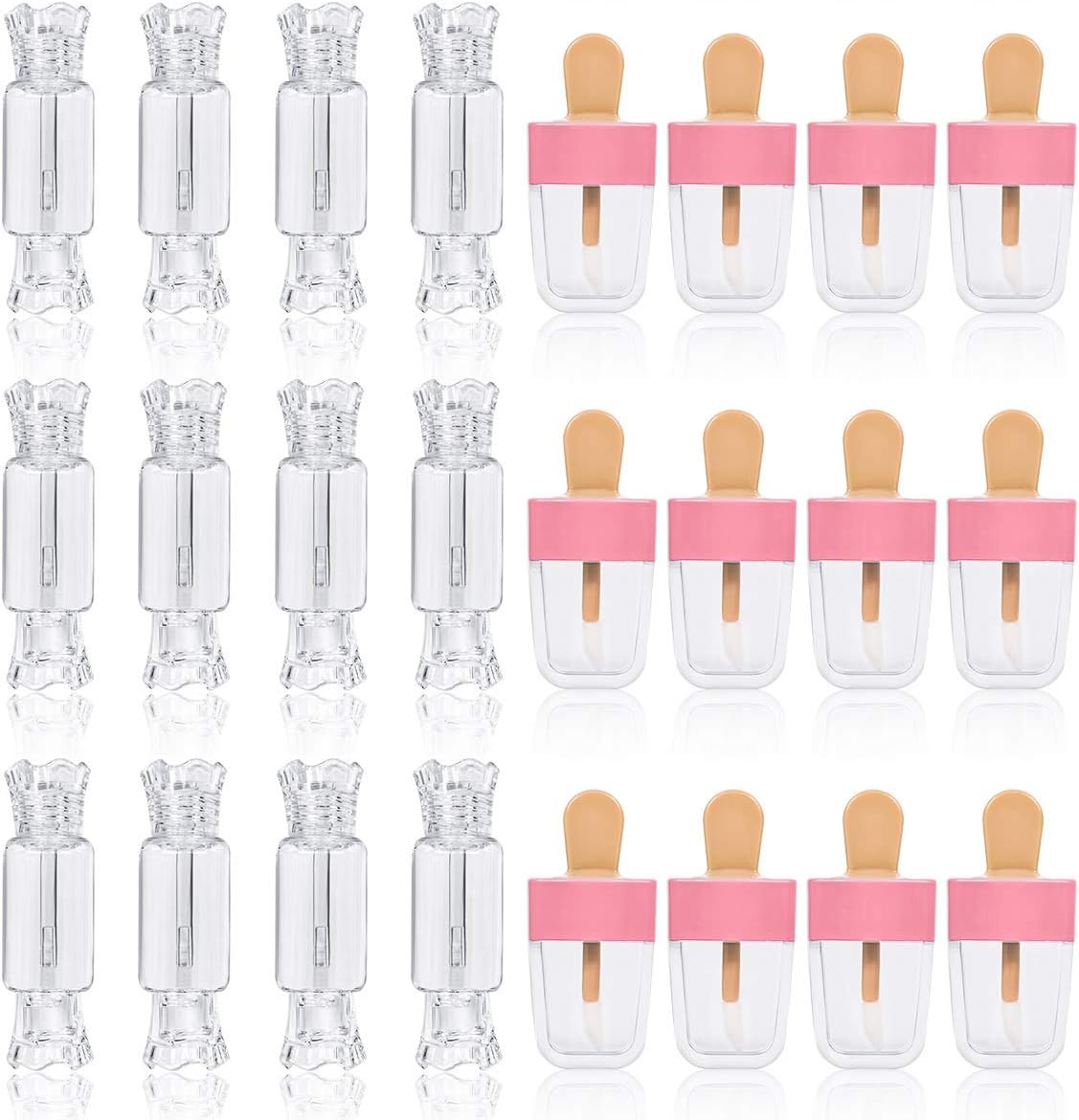 24PCS Lip Gloss Tubes - Candy Ice Cream Shape Lip Gloss Containers Empty - Refillable Clear Lipgloss/Lip Balm Containers for Girls Women DIY Cosmetics (12 candy and 12 ice cream)