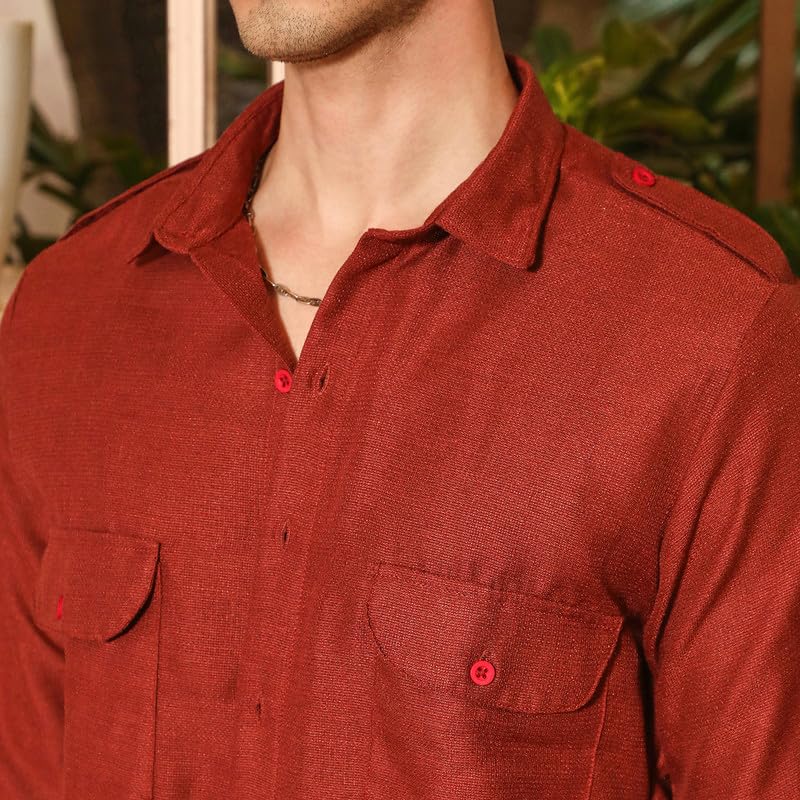 Image of CAHOOT Men's Olive Shirt Casual Wear | Shawl Collar | Long Sleeve | Button Closure | Shirt Crafted with Comfort Fit for Everyday Wear
