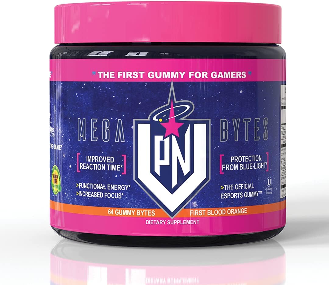 VPN Nootropic Gummies, Blood Orange - Mega Bytes - Elite Gaming Nootropic - Focus & Brain Booster Supplement - Caffeine Free - Focus Enhancer, React Quick, Eye & Vision Vitamins, Energy, 64ct