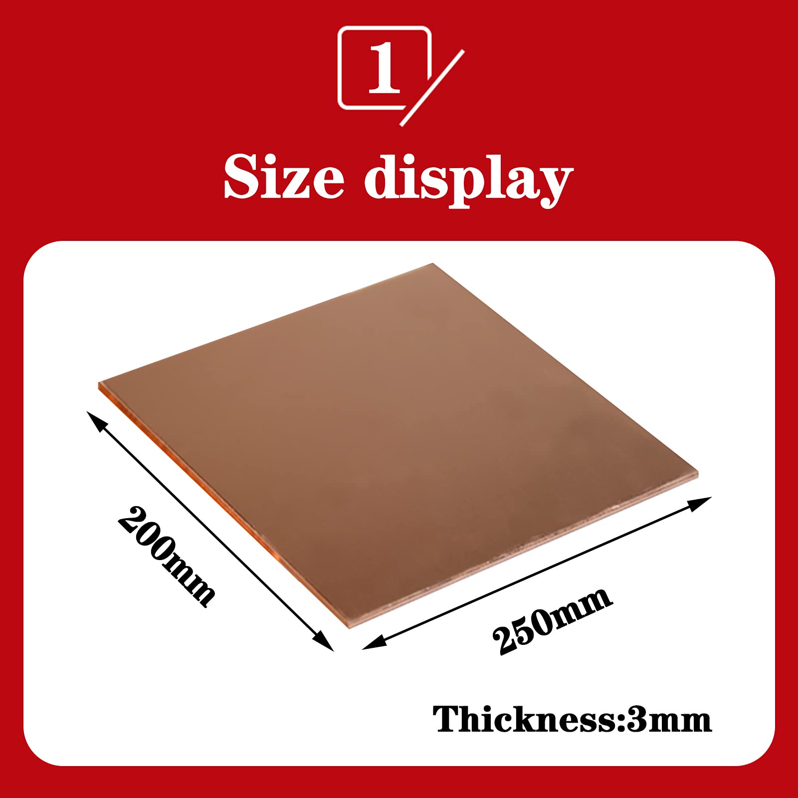 200 Mm X 250 Mm Kupferplatte, Reines Kupfermetallblech Für Heimwerkerarbeiten, Dicke 1–5 Mm/Thickness:3.0Mm