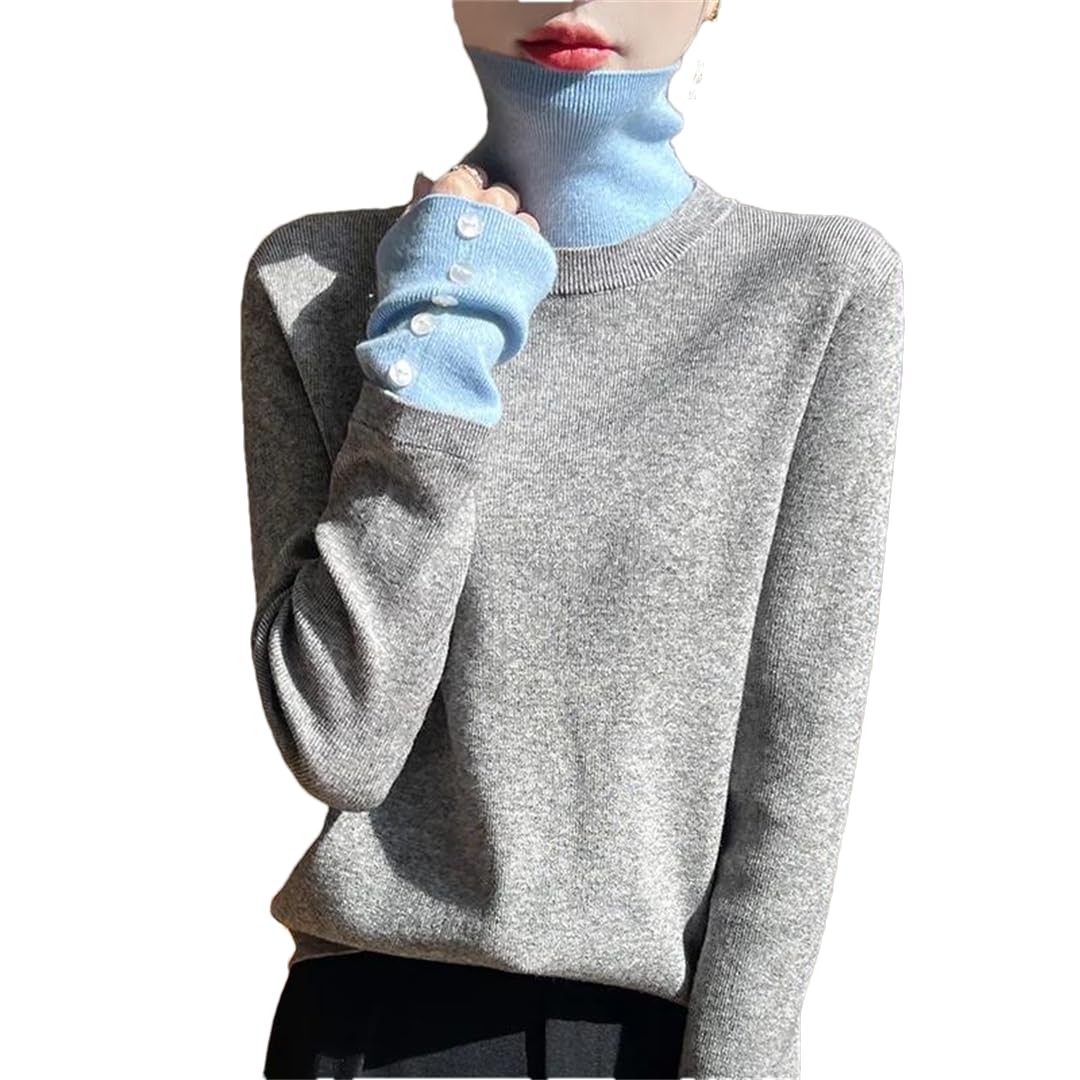Maglione da donna con cuciture a collo alto in lana spessa maglione da ufficio caldo allentato