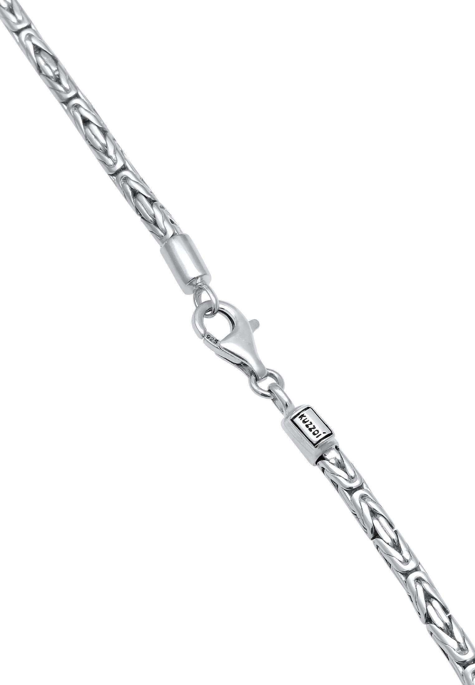 Kuzzoi Exclusivo collar de plata 925 para hombre (4 mm), cadena bizantina de plata maciza para hombre sin colgante, longitud 50 cm – 60 cm, 0109841420, 50 cm, Plata esterlina, Plateado