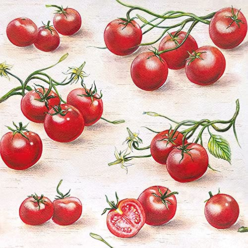 Servietten Essen und Trinken 20 Rote Tomaten | Gemüse Garten Küche gesund Tischdeko Fest Feier basteln Decoupage Serviettentechnik 33x33cm Cover