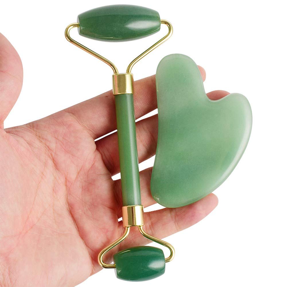 Masajeador con rodillo de jade Cara Gua Sha Set Crema for el cuidado de la piel Terapia antienvejecimiento Piedra de jade natural Herramientas antiarrugas y rejuvenecedoras de la piel for cara Ojo Cue