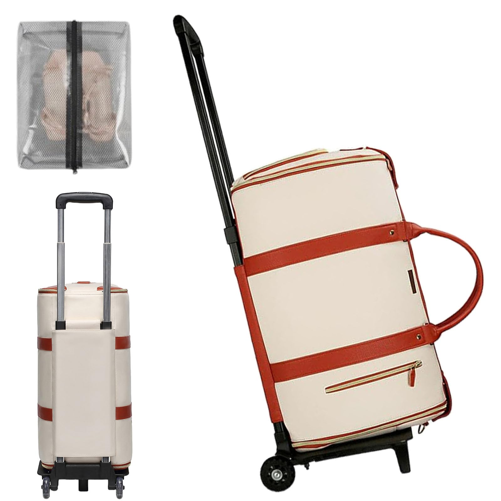 Borsa per indumenti pieghevole, Bagaglio da viaggio con ruote, Borsa a mano per weekend di grande capacità, Valigia con ruote rosa, Design pieghevole compatto, Uomini, Beige Con Ruote, Beige With