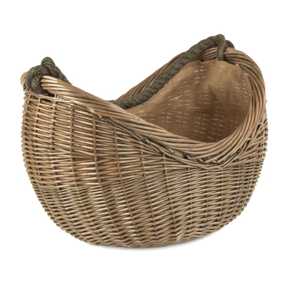 Antique Wash Rope Handled Wicker Carrying Basket - Brown