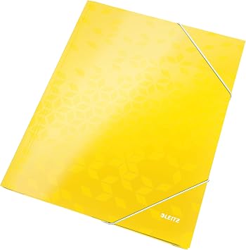 Leitz 3-Flap Folder, Holds up to 150 A4 Sheets, Elastic Closure, Cardboard, Yellow, WOW Range, 39820016