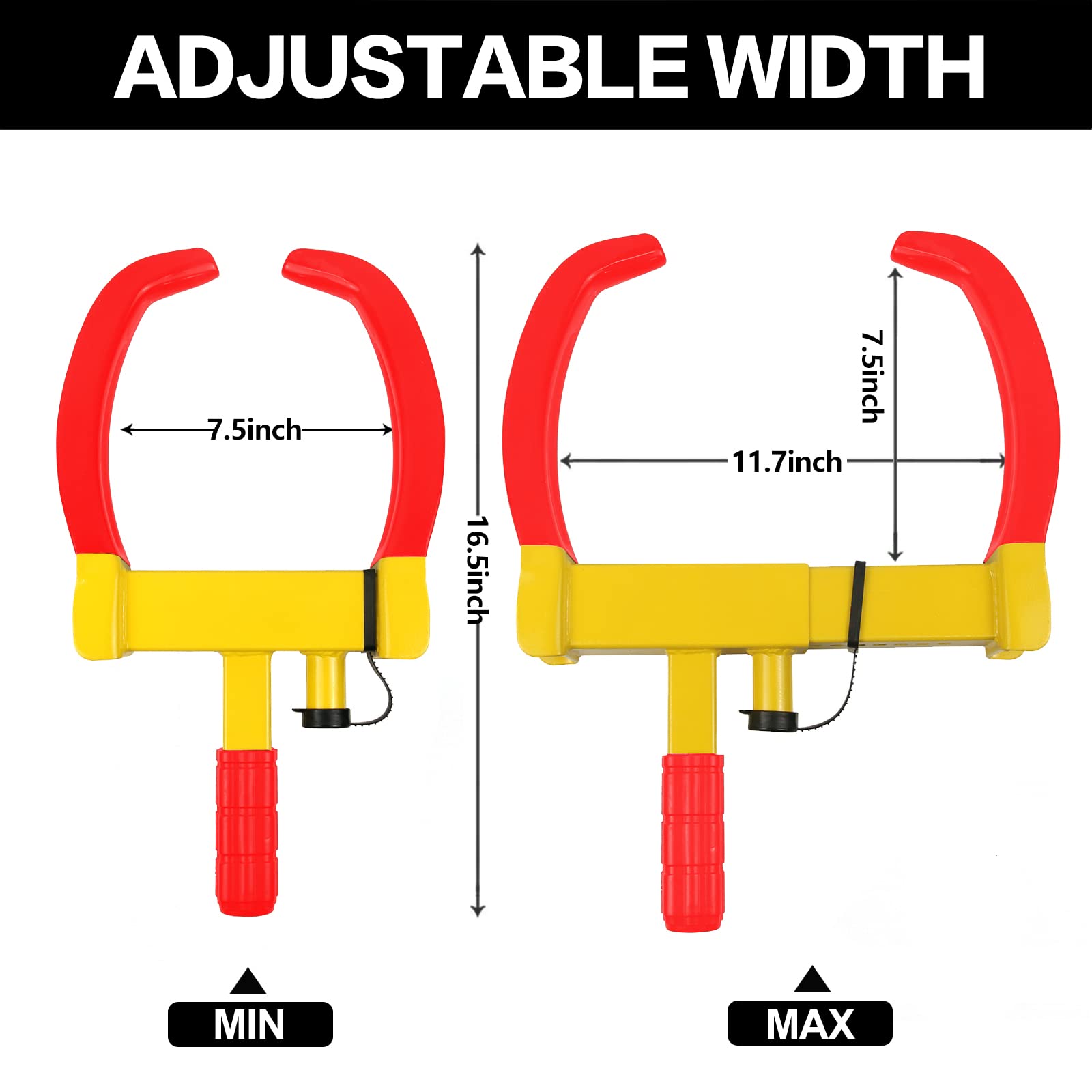 KAYCENTOP Wheel Clamp Lock Tire Lock Anti Theft Lock Fit Most Vehicles Max 11" Tire Width and 7" Reach for Trailers SUV Boats ATVs Motorcycles Golf Cart Great Deterrent Bright Yellow/Red, 3 Keys