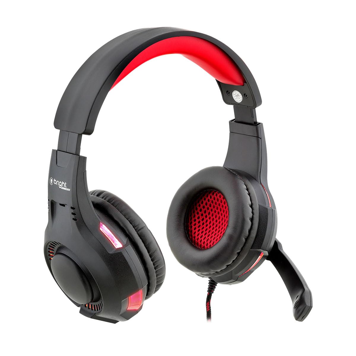 Bright Headset Fone Gamer com LED Vermelho P2 USB com haste regulável, controle de