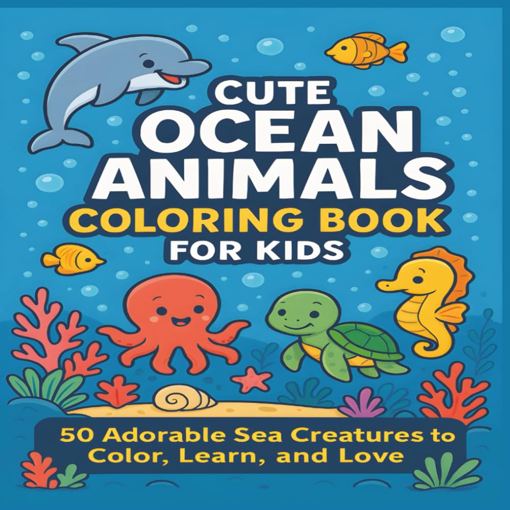Cute Ocean Animals Coloring Book for Kids: 50 Adorable Sea Creatures to Color, Learn, and Love