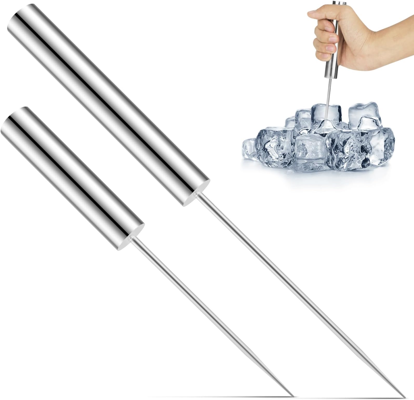 2 Sizes Stainless Steel Ice Picks, 2 Packs Ice Chisel Ice Crusher for Breaking Ice Ice Pick Tool for Kitchen Bars Picnics Restaurant Bartender（9 Inch, 14 Inch）