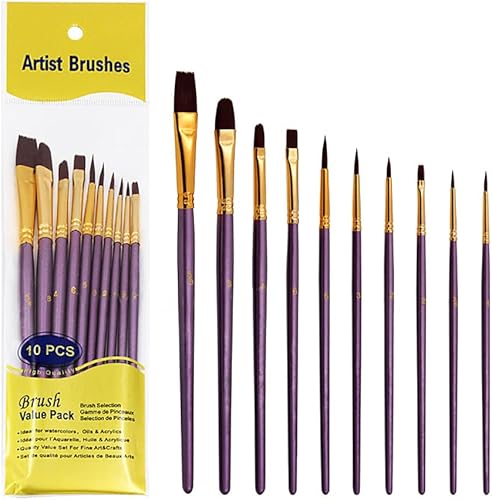 Miniatura 2 de Juego de pinceles de nailon, 10 piezas, pinceles para acuarela, kit de pinceles de pintura al óleo para niños, estudiantes de artistas, para roca,