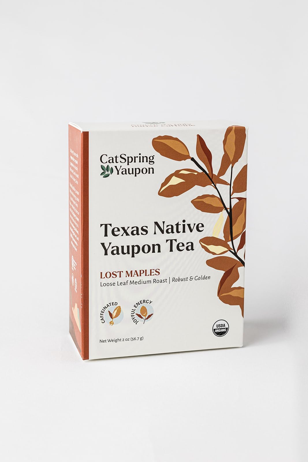 CatSpring Yaupon Lost Maples Medium Yaupon Box of Loose Leaf Yaupon - Naturally Caffeinated and Sustainable Tea. Texas tea and made in the USA. 2-ounce loose leaf. (Medium Roast Loose Leaf)