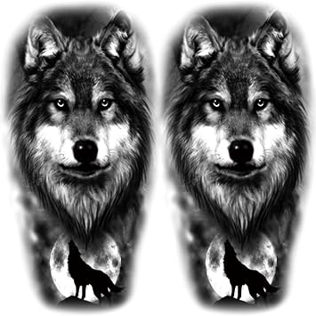 2 ورقة واقعية الحيوان المؤقتة الوشم ملصقات القمر هدير الذئب تصاميم للرجال ماء الذراع الساق وهمية الجسم الفن، صالة الألعاب الرياضية & الأطراف جريئة المذكر الشارات
