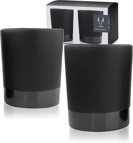 Viski Harrison - Vasos de vidrio Rocks, vasos de cerámica negra mate, diseño de cerámica apto para lavavajillas, 8.5 onzas, juego de 2