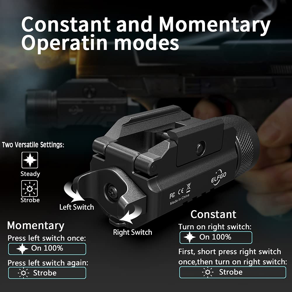 ELFGO Weapon Light, 1200 Lumens Pistol Light Compact LED Gun Lights