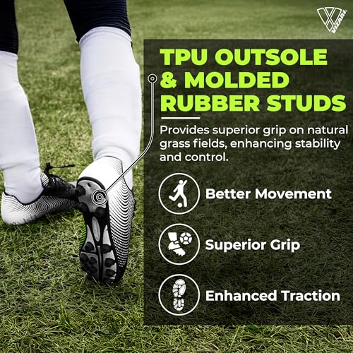 Image of Vizari Stealth Firm Ground Soccer Cleats - Lightweight, Sturdy, Comfortable for Kids and Youth - Excellent Traction, Cushioned Heel, Anti-Stretch Lining - Ideal for Boys and Girls