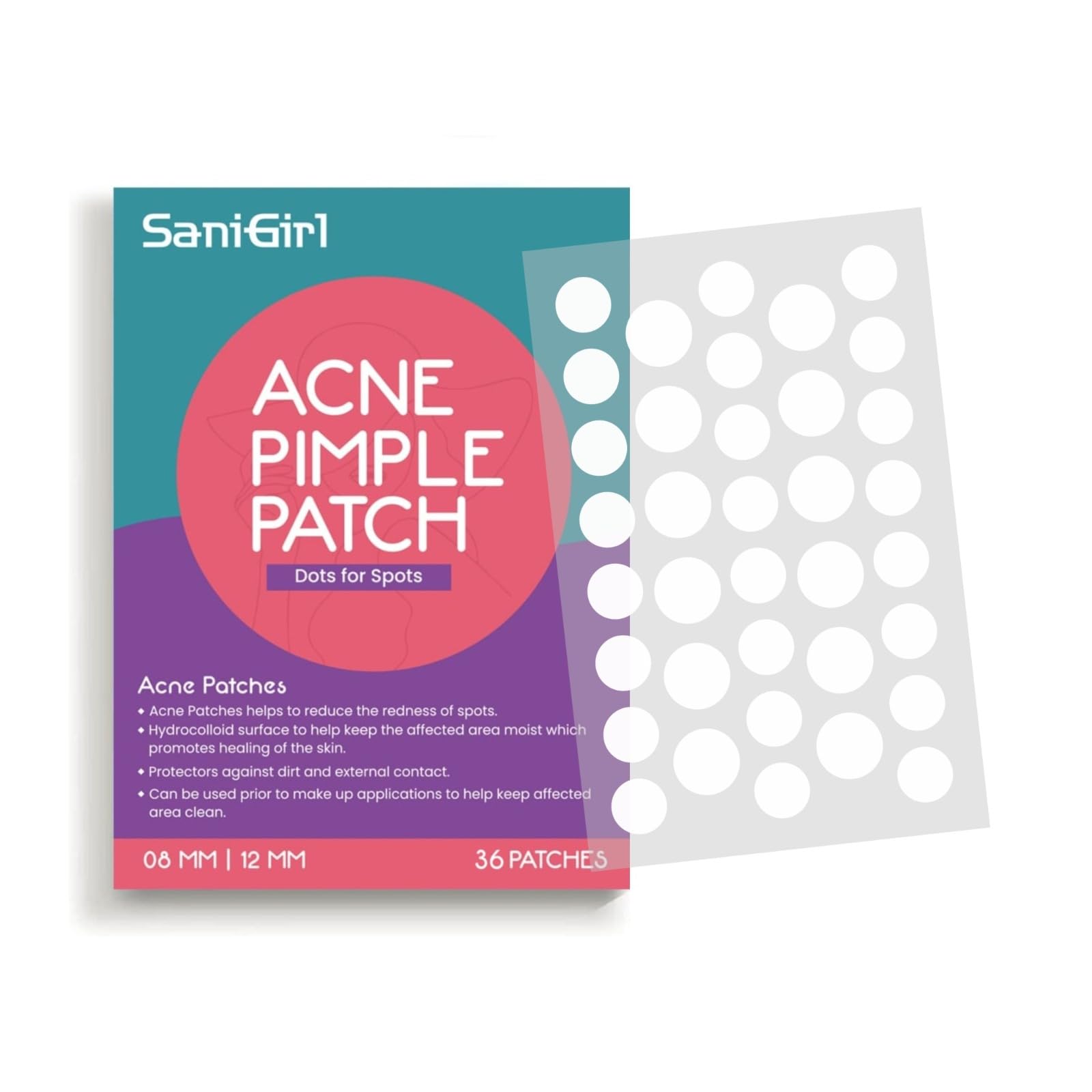 SaniGirlAcne Pimple Patch - Invisible Facial Stickers cover with 100% Hydrocolloid, Pimple Patches for Face (36 Dots)