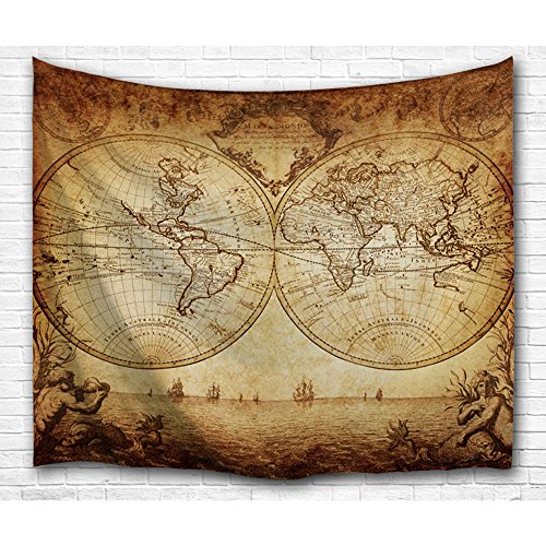BEWAVE Mapa Mundial de Tapices de Pared, Decoración de Pared para Dormitorio, Hogar, Sala de Estar (203X153CM, Mapa del Mundo Antiguo)