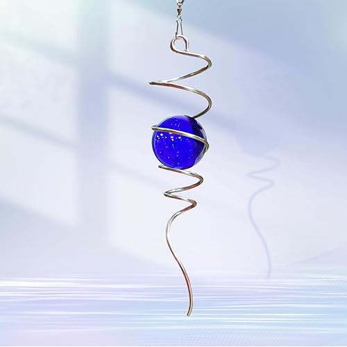 Bola de observación, cola en espiral, orbe de vidrio azul oscuro, estabilizador de viento, cola en espiral para molinillo de viento, decoración