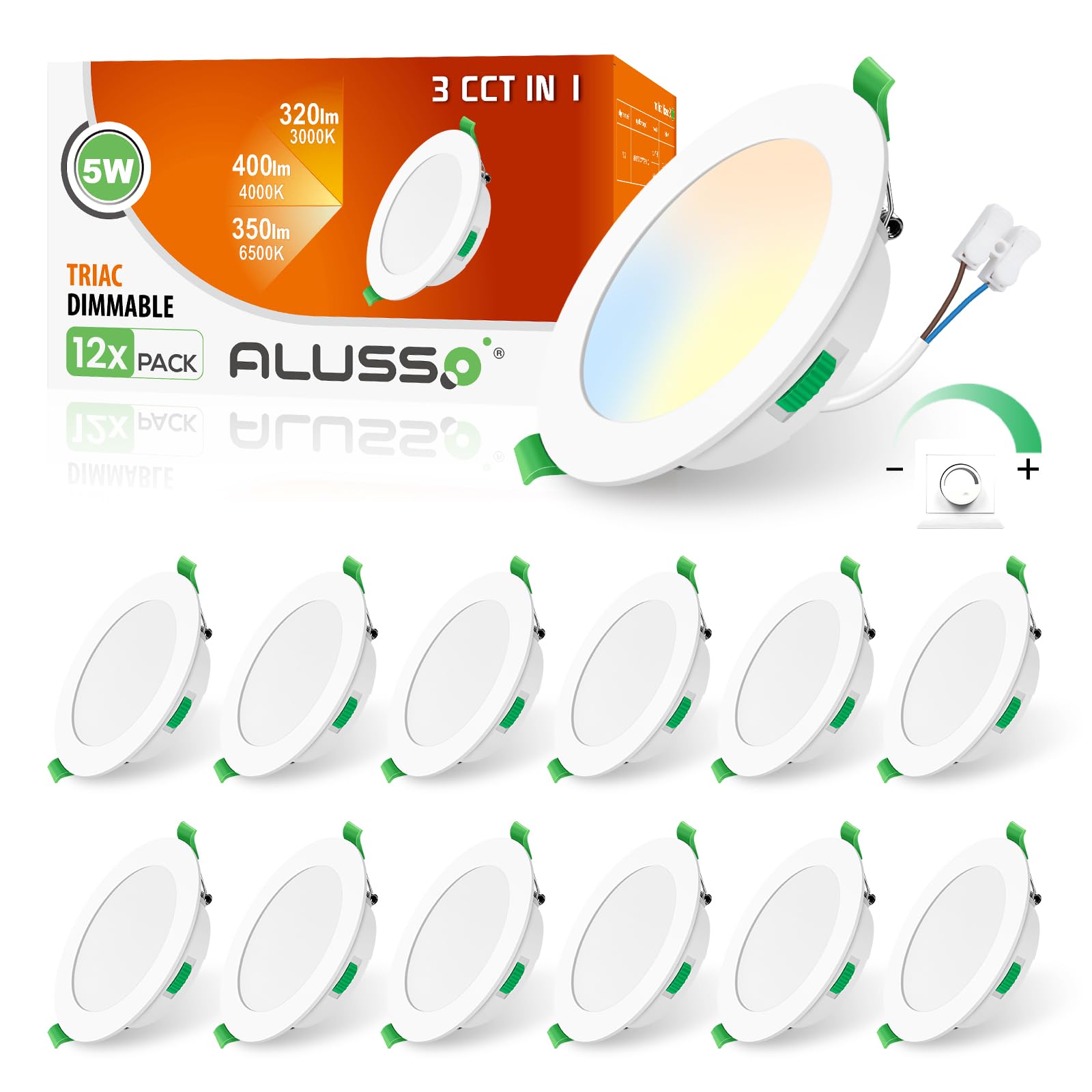 ALUSSO Foco Empotrable LED 230V Focos De Techo Regulable Ultraplanos 5W 400 Lúmenes, Blanco Cálido Blanco Neutro Blanco Frío Focos Empotrables Orientables IP44 Para Baños Cocinas Salones, Juego De 12