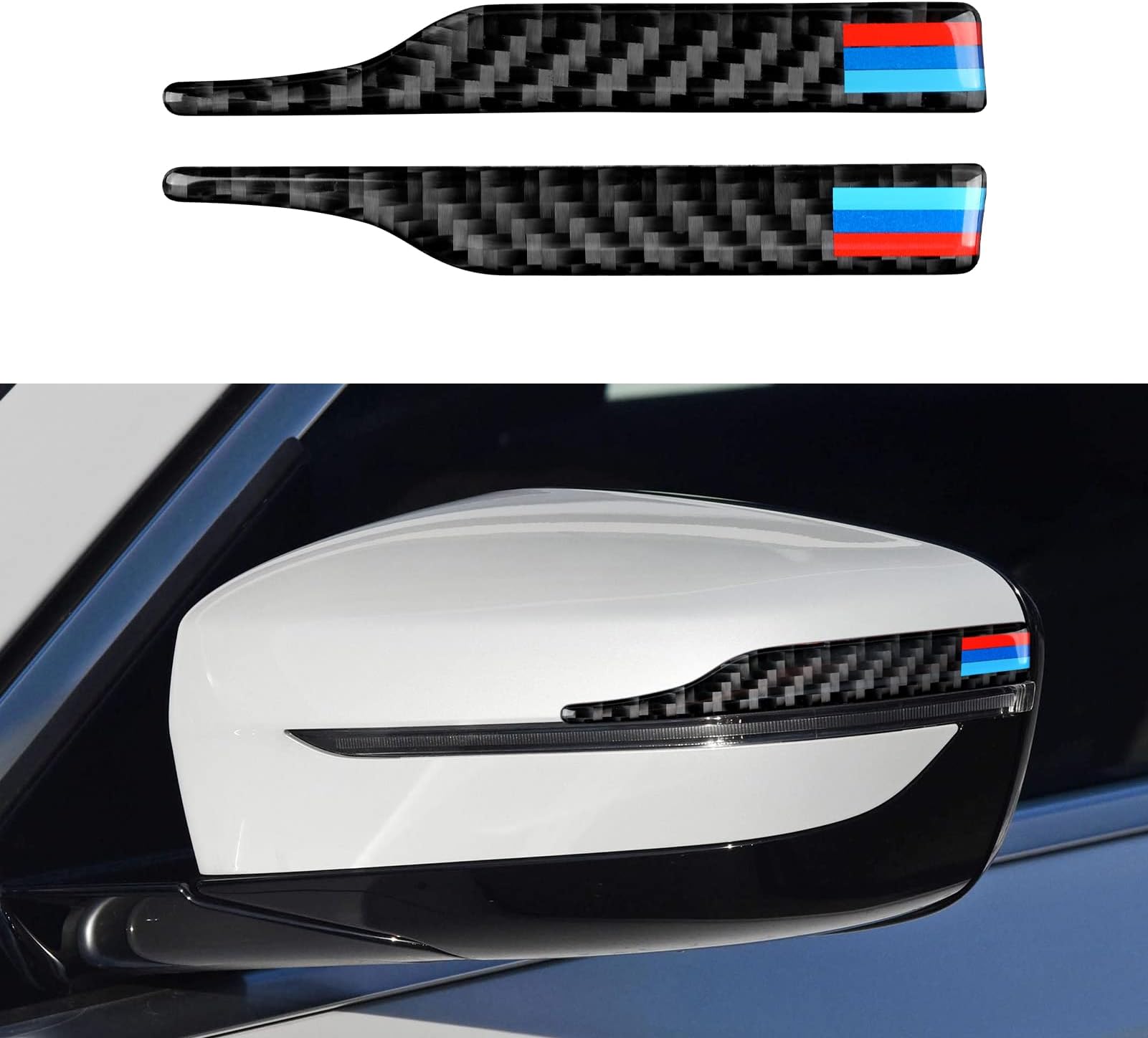 HENGYUESHANG 2PCS Universal Rearview Mirror Protector Sticker Anti Collision Strips Carbon Fiber Decal Trim fits for BMW 1 2 3 4 5 6 7 Series X1 X2 X3 X4 X5 X6 Accessories (A)