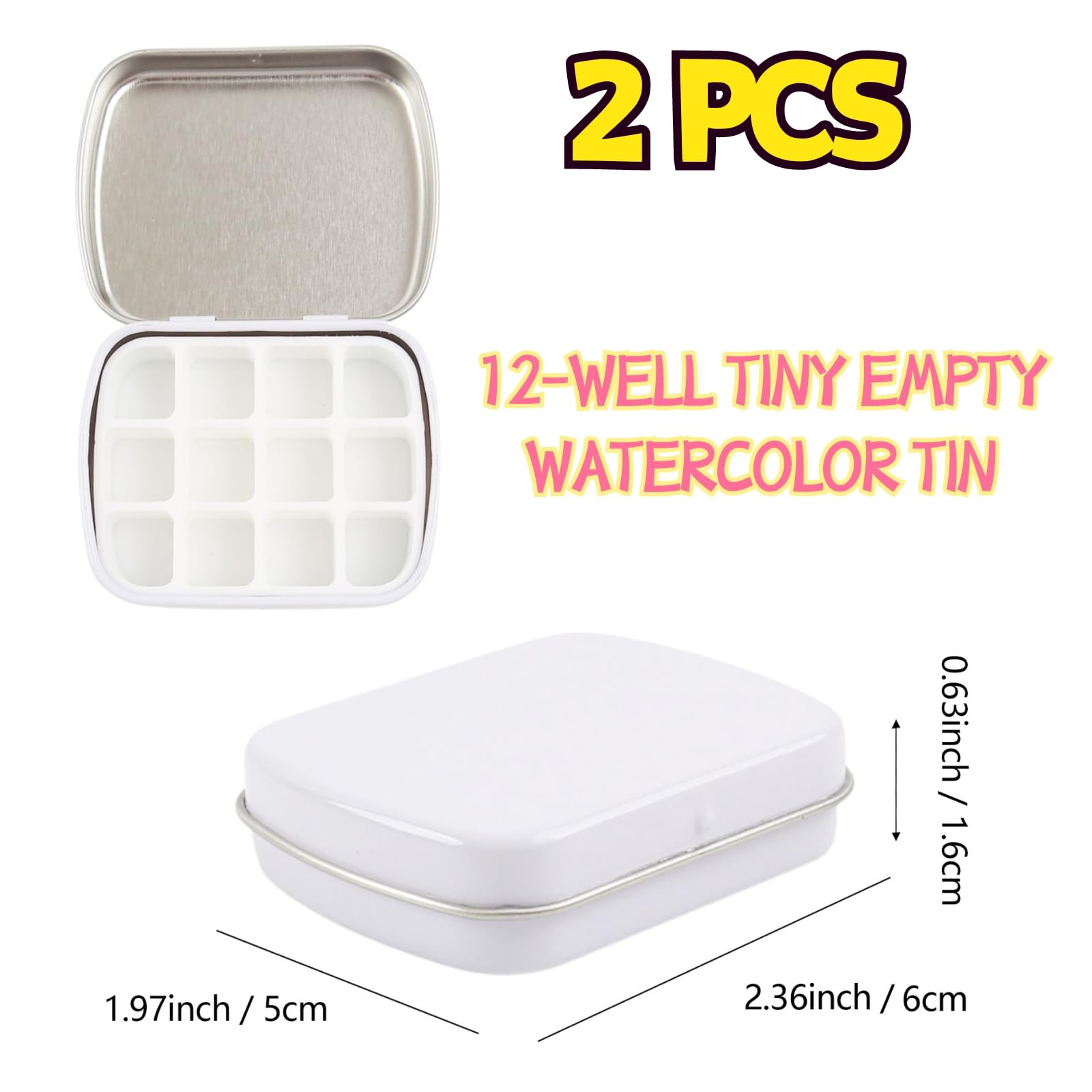 LIGHUFEIC 2 Pcs Mini Empty Watercolor Tin Box 12 Wells