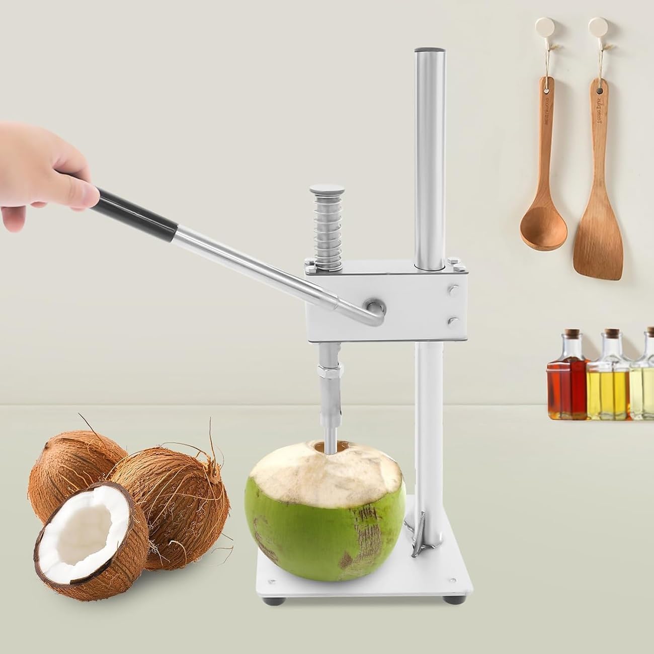 Coconut Cutter Tool, Stainless Steel Coconut Opener Tool, Manual Coconut Opener Machine, Adjustable Coconut Hole Opener Hand Press Hole Drill, Hand Held Can Openers For Kitchen