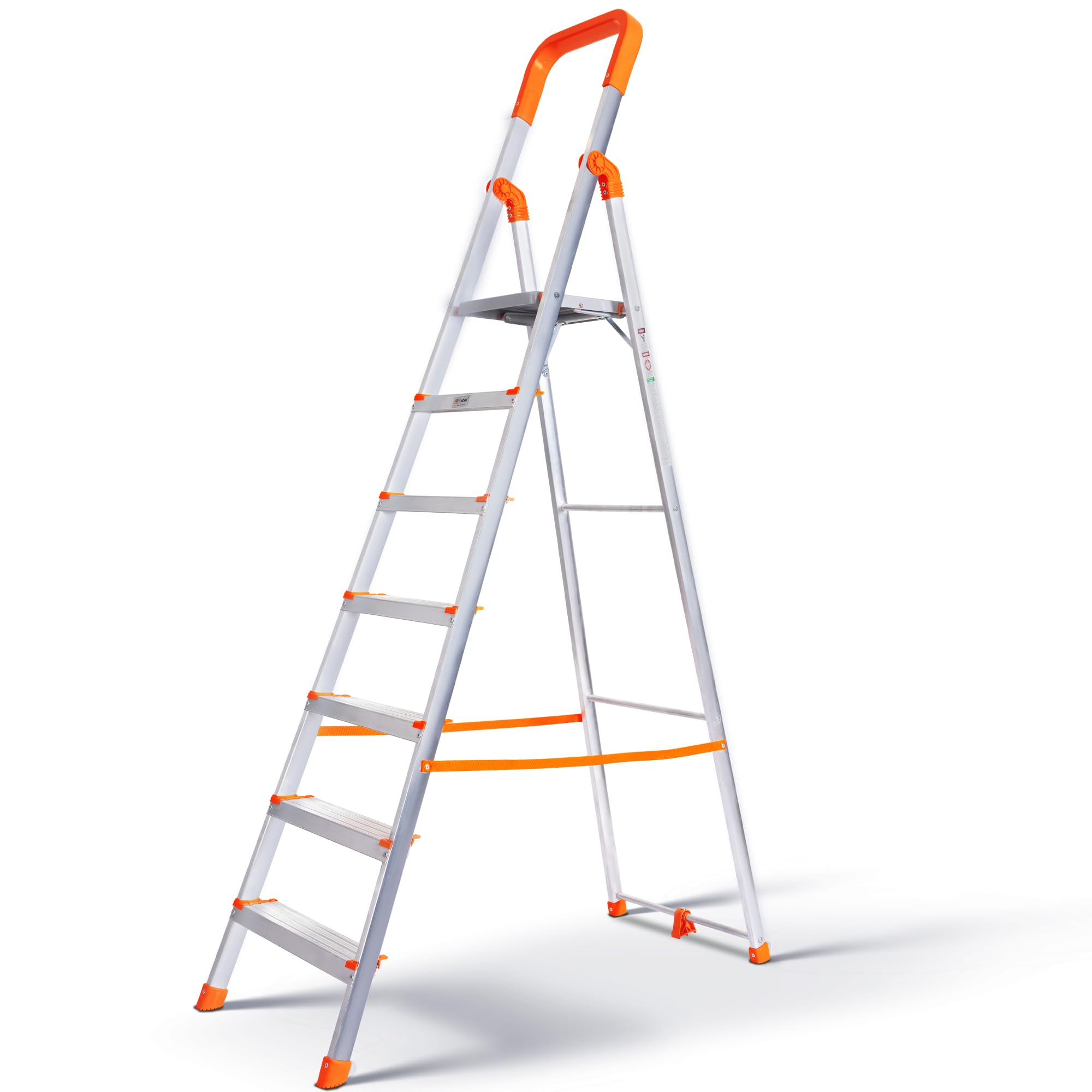 HOUZA Aluminium Ladder for Home 6 Steps Foldable with Railing & Anti-Skid Wide Steps | 6 Step Ladder for Home Use, Kitchen & Household | 250 Kg Load Capacity Folding Ladder | 5 Year Warranty (Orange) — Amazon image 18