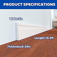 Vista 2 de COUKIU Moldura flexible para zócalo, base de goma para despegar y pegar, 2 pulgadas x 16.4 pies, base de vinilo autoadhesiva (extra blanco)