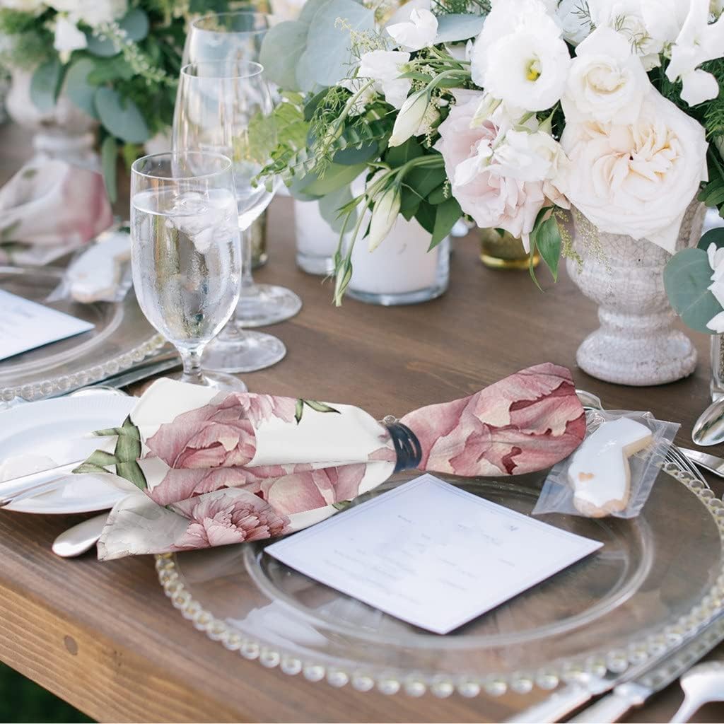 Vintage Flowers Peony White Table Napkins Cloth Set Wedding Banquet Decor Christmas Tea Towel